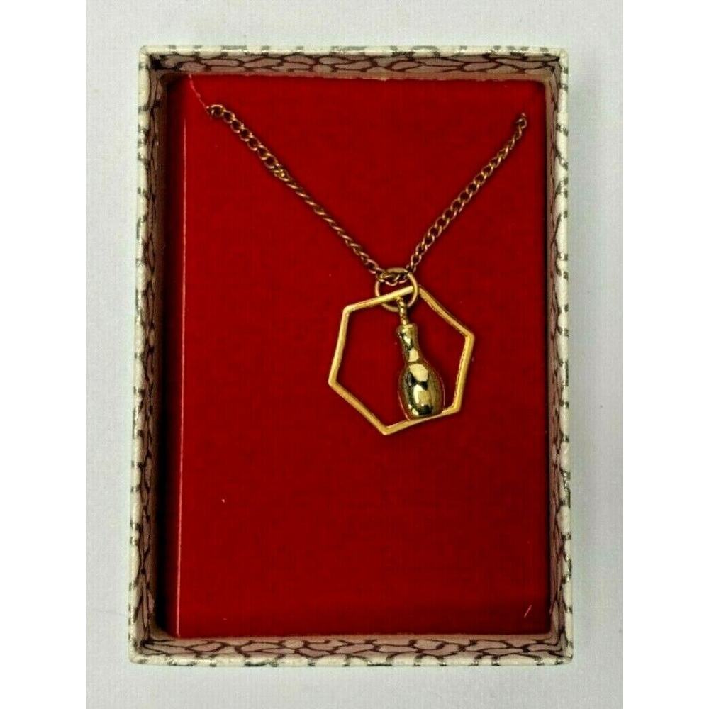 Vintage Hexagon Shaped Necklace Gold Tone NIB